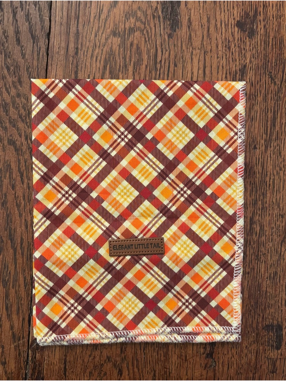 Elegant Little Tail Plaid Dog Bandana - Burgundy, Orange & Cream - Picture 2 of 11